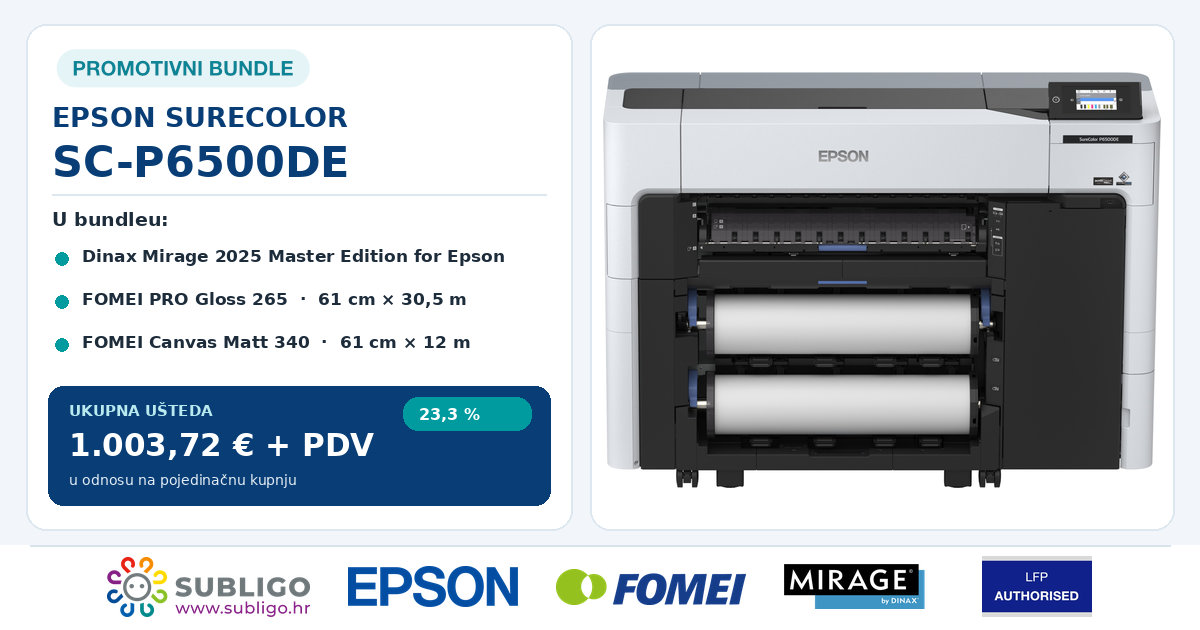 Epson SureColor SC-P6500DE, Mirage RIP i FOMEI mediji u jednom kompletu
